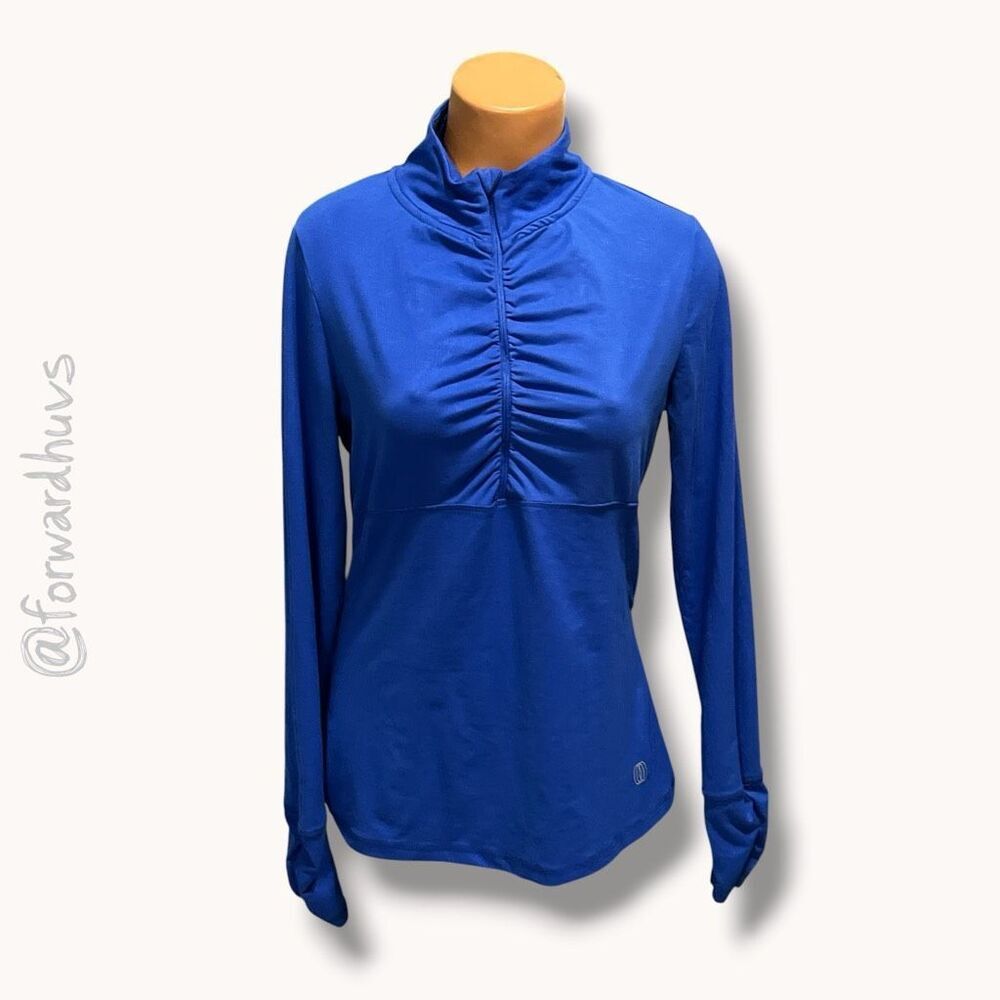 BalanceβCollection Ruched Mock Neck Pullover Blue Medium